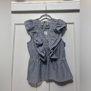 Cupio Top NWT, size large, blue/white seersucker